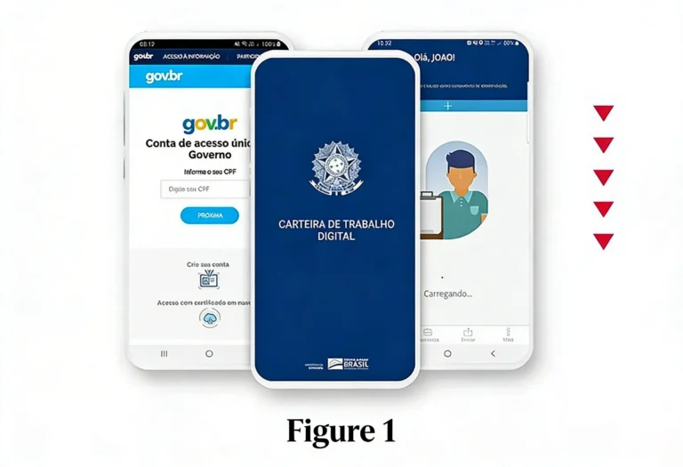 Carteira digital de trabalho no celular com telas do gov.br e do app CTPS Digital